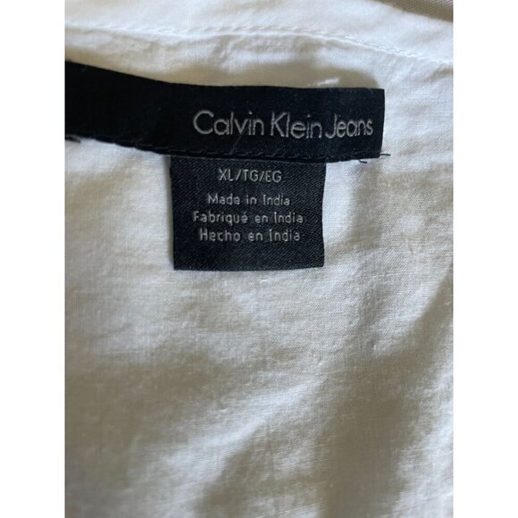 Calvin Klein Jeans White Embroidered Blouse Top Sz XL Sparkly Trim Cotton - Picture 6 of 11